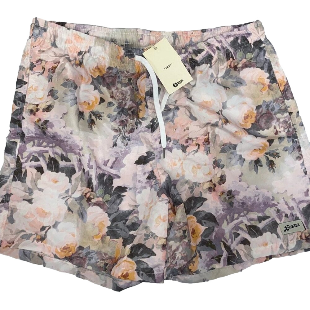 BATHER  Men's Swim Trunks Size L – Floral Lined Shorts in Pink/Multi